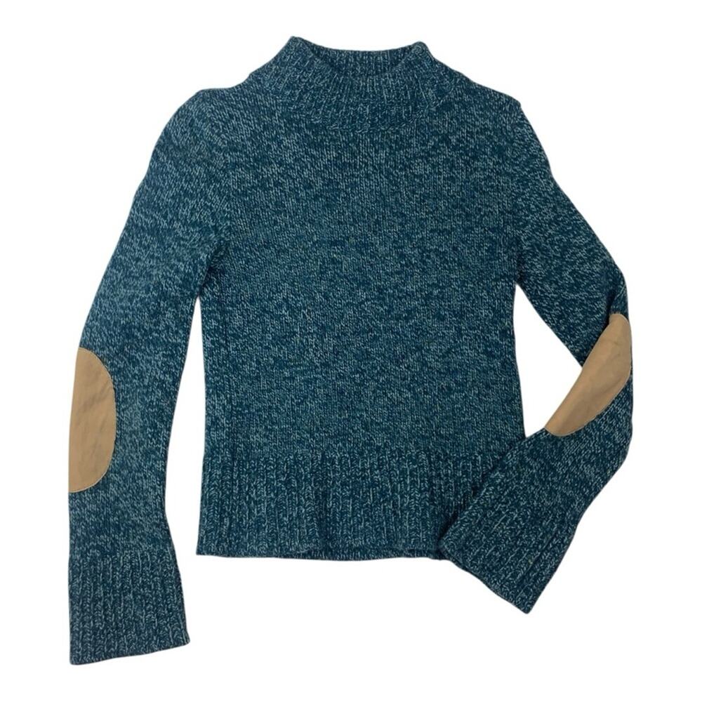 Ulla Johnson size large blue wool cashmere knit sweater cropped waist leng elbow